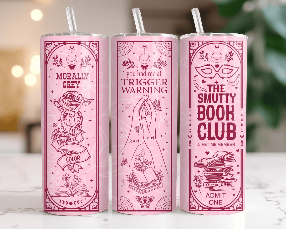 The Smutty Book Club 20oz tumbler, funny romance reader design
