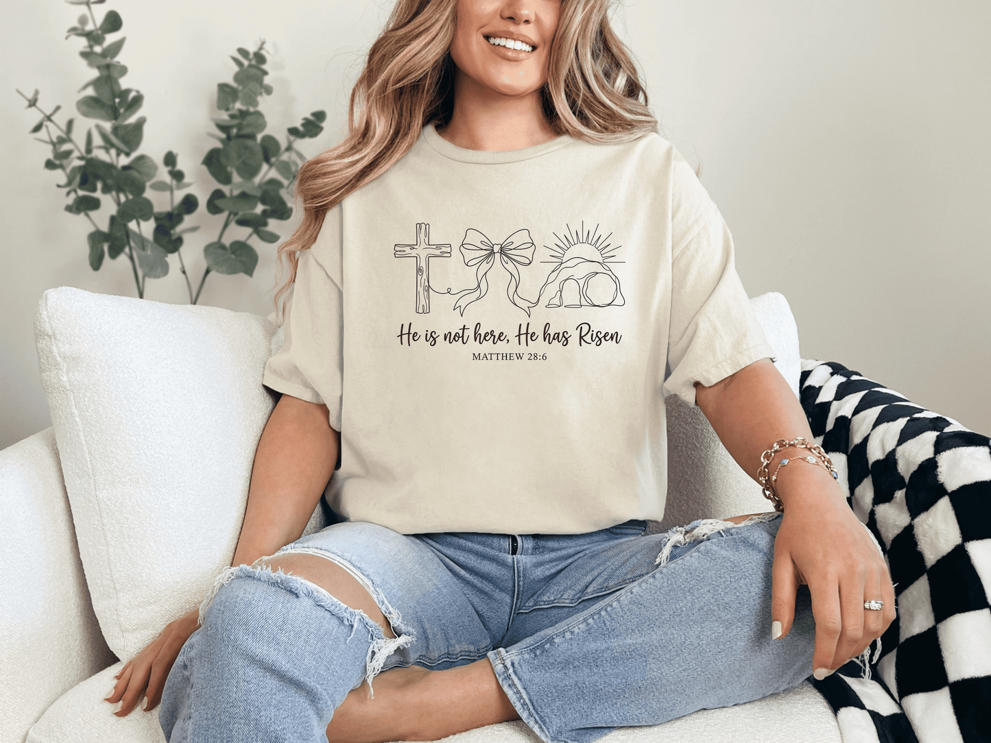 “He Is Not Here, He Has Risen” Scripture Graphic Tee