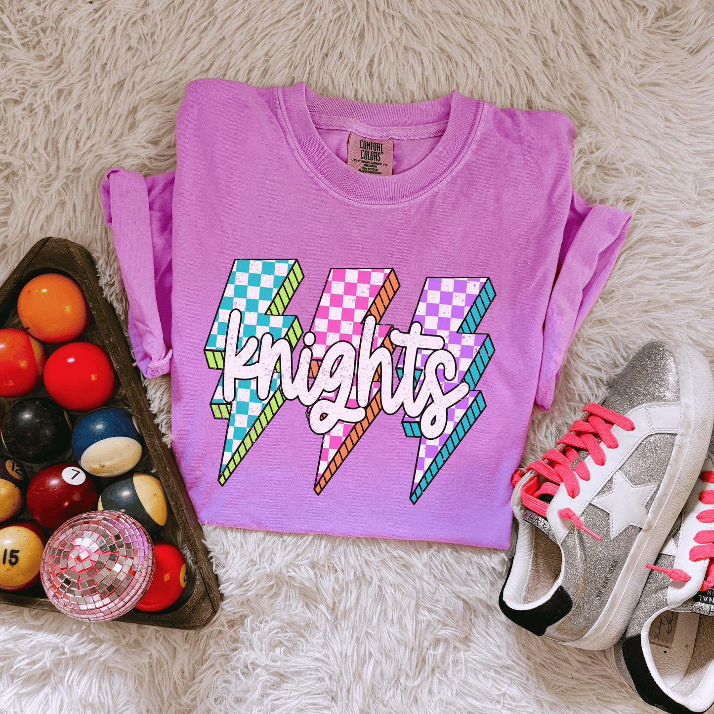 Neon Knights Checkered Bolt Graphic Tee