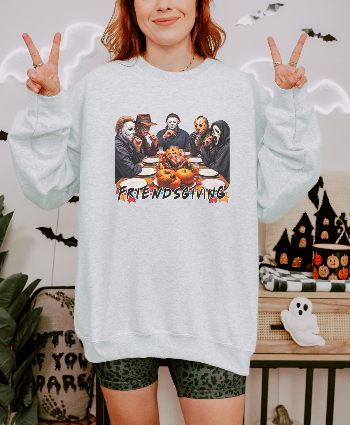 Friendsgiving Horror Graphic Crewneck Sweatshirt