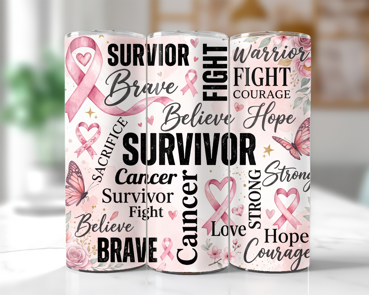 Breast Cancer Survivor Encouragement 20 oz stainless steel tumbler wrap mockup