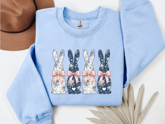 Vintage Floral Bunny Row Graphic Sweatshirt