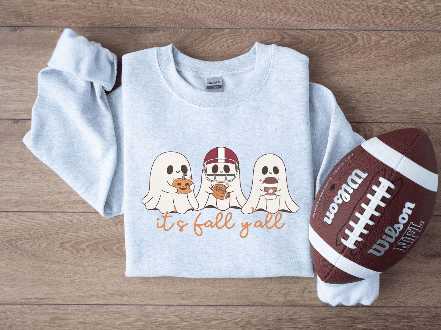 It's Fall Y'all Ghost Football Ash Graphic Sweatshirt