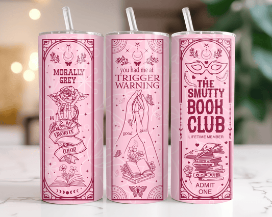 The Smutty Book Club 20oz tumbler, funny romance reader design