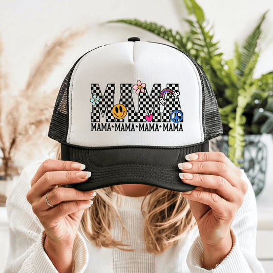 Retro Checkerboard Mama Trucker Hat