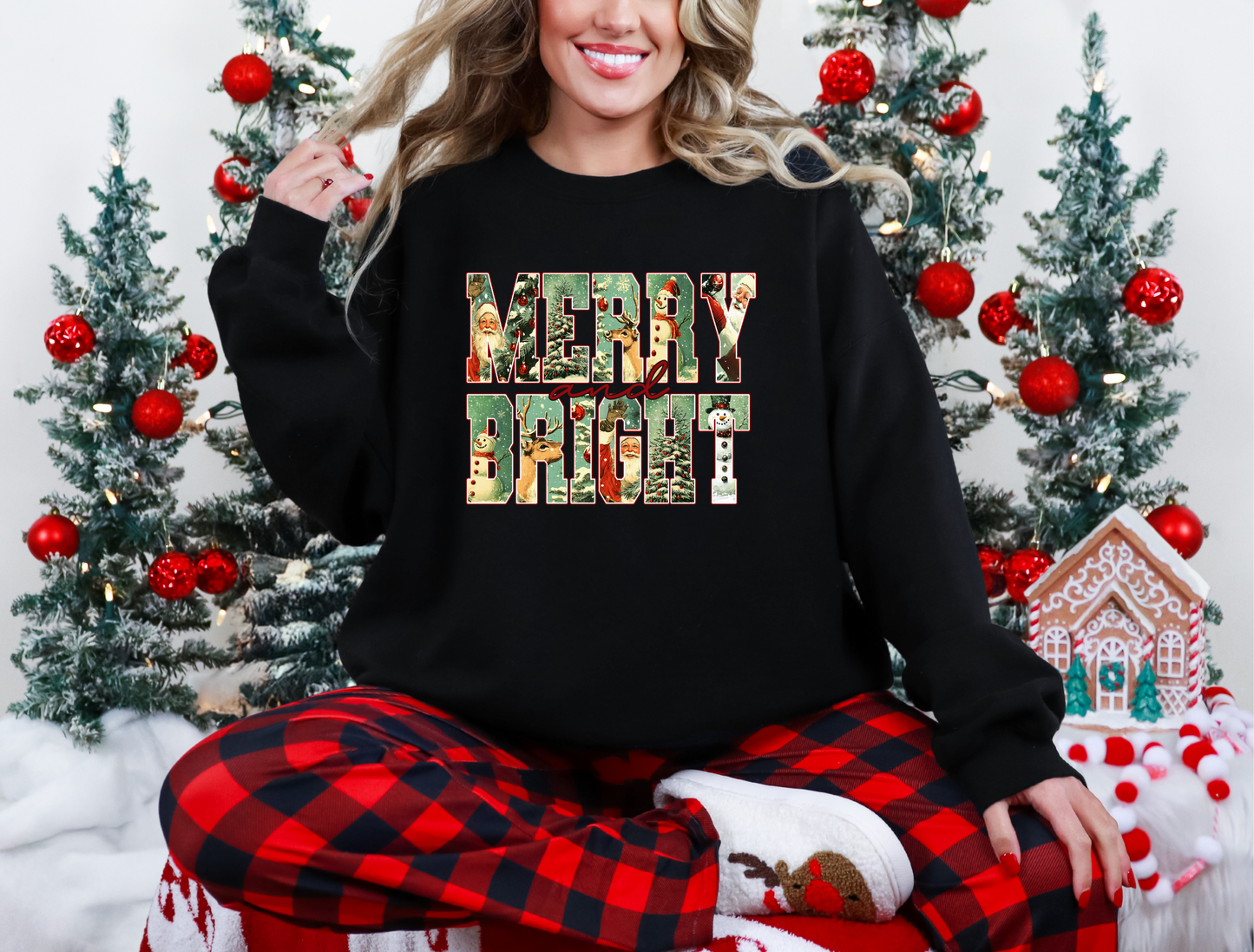 Santa Print Merry & Bright Graphic Sweatshirt
