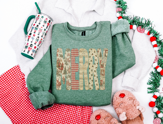 Merry Patchwork Graphic crew
