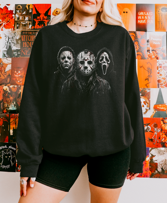 Horror Trio Graphic Crewneck in Black