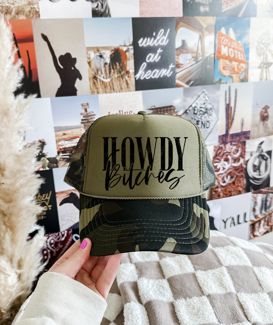 Howdy Bitches Camo Trucker Hat