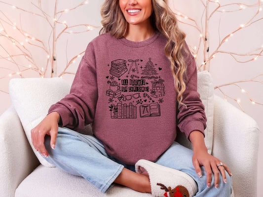 All Booked For Christmas Graphic Sweatshirt