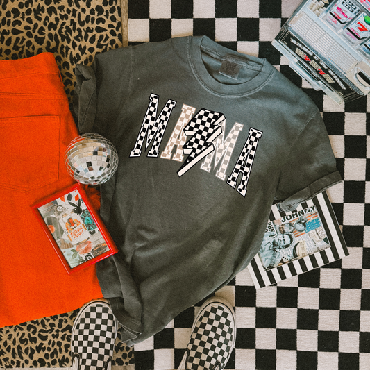 MAMA Checkered Lightning Monochrome Graphic Tee