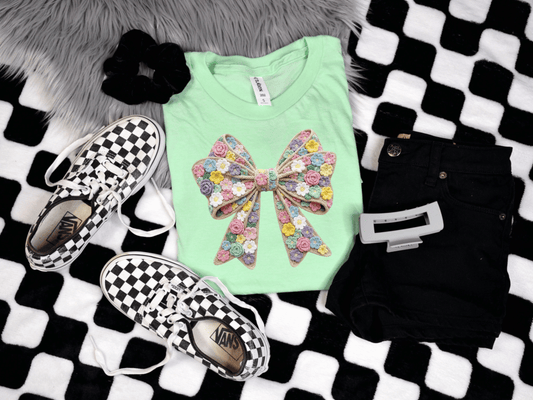 Floral Crochet Bow Graphic Tee