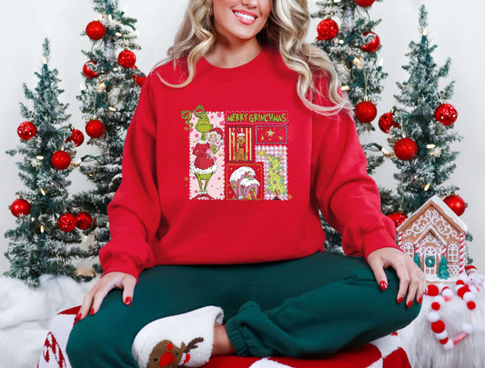 Merry Grinchmas Patchwork Graphic Sweatshirt